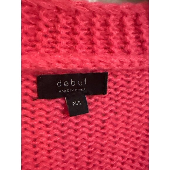 Colorful Knit Cardigan With Flower Appliques By Debut M/L Bright Pink Spring - Picture 2 of 7